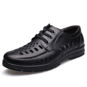 Genuine Leather Shoes Men's Summer Sandals Hollow Casual Footwear MartLion Black 01 6.5 