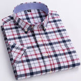 Men's Oxford Short Sleeve Summer Casual Shirts Single Pocket Standard-fit Button-down Plaid Striped Cotton Mart Lion D535 43 