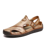 Men's Leather Sandals Summer Beach Sandals Outdoor Casual Sneakers Classic MartLion khaki 13 