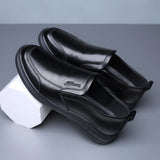 Men's Black Leather Casual Shoes Sneaker Slip-on Loafers Soft Bottom Non-slip Dad Driving Mart Lion 822-Black 39 