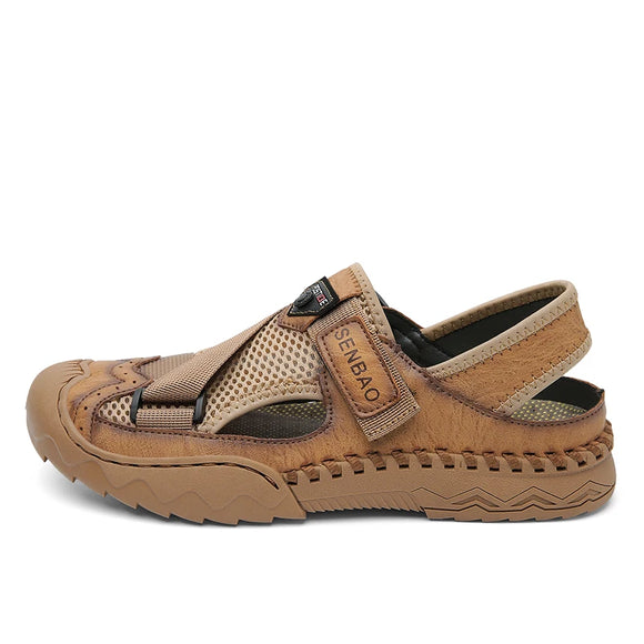 Handmade Leather Sandals Shoes Men's Casual Summer Soft Mesh Comfort Beach Hollow Non-Slip MartLion Brown 6.5 