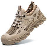 Summer Safety Shoes Men's Slip-resistant Industry Work Boots Anti-smashing Steel Toe Footwear MartLion 18beige 38 
