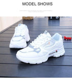 Women Running Shoes Breathable Walking Mesh Lace Up Platform Sneakers White Vulcanized MartLion   