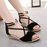 Peep toe Sandals Women Summer Shoes Wedges Summer Ladies Wedge Black Red Blue MartLion Black 8 