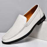 Slip On Leather Casual Shoes Men's Loafers Luxury Hombre Homme Social slip-ons MartLion White 46 