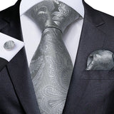 Gray Striped Paisley Silk Ties For Men's Wedding Accessories 8cm Neck Tie Pocket Square Cufflinks Gift MartLion SJT-7185  