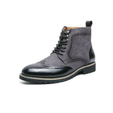 Men's Classical Retro Carved Brogue Leather Boots Suede Ankle Lace-up Short Martin High-Top Shoes Mart Lion   