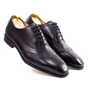 Handmade Men's Wingtip Oxford Shoes Genuine Calfskin Leather Brogue Dress Classic Formal Shoes MartLion   