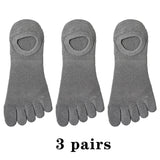 3 Pairs Men's Open Toe Sweat-absorbing Boat Socks Cotton Breathable Invisible Ankle Short Socks Elastic Finger Mart Lion 3 dark gray  