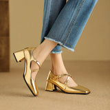 Summer Brown Gold Women Pumps Square Toe High Heels Lady Casual Shoes MartLion Gold 9.5 