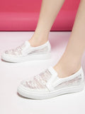Small White Shoes Summer Breathable Lace Canvas Flat Loafers Sequin Sneakers Women MartLion WHITE 35 