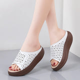 Summer Women Chunky Sandals Ladies Hollow Slippers Casual Sandals Slip On Lady Slides Platform Wedge Heel Slippers Zapatos Mujer MartLion   