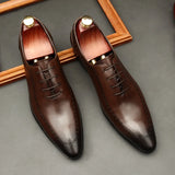 Handmade Men's Oxford Shoes Real Calf Leather Black Brown Classic Brogue Wedding Dress MartLion C 37 