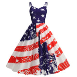 Independence Day Vintage Dresses Sleeveless Women American Flag Printed Slip Dress Casual MartLion 9672 XL 