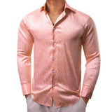 Luxury Shirts Men's Silk Satin Beige Plaid  Long Sleeve Slim Fit Blouses Trun Down Collar Tops Breathable Clothing MartLion   