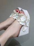 Summer Flower Decoration Platform Wedges Sandals Women Silver High Heels Female Summer Gold Shoes