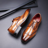 Spring Autumn Brogue Men's Casual Dress Shoes Patchwork Oxford Genuine Leather Formal Dinner British Loafers Mart Lion Auburn 38 