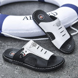Summer Genuine Leather Slippers for Men's Summer Slides Sandals Beach Outsides Shoes Hombre MartLion   
