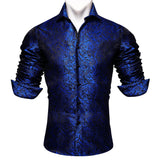 Designer Men's Shirt Blue Purple Pink Yellow Green Black Silk Embroidered Long Sleeve Casual Slim Tops Breathtable Streetwear MartLion 0060 S 