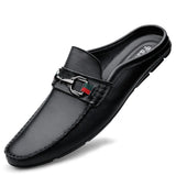Summer Breathable Shoes Men's Genuine Leather Half Slip on Moccasins Casual Style Luxury Brand Half Loafers MartLion Black 38 