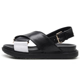 Summer Fish Toe Sandals Women's Roman Leather Cross Flat Thick Sole Matching Color Versatile Shoes Mart Lion 5 34 