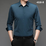 Stretch Anti-Wrinkle Men's Shirts Long Sleeve Dress Slim Fit Social Blouse Striped Shirt MartLion 618-8 45-55kg 38 