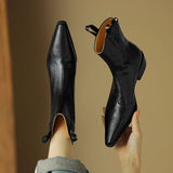 Women Boots Genuine Leather Western Shoes Pointed Toe Chunky Heel Chelsea Retro MartLion   