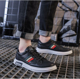 Spring Shoes Men's Leather Casual Striped Flats Skateboard Street Cool Sneakers Soft Sole Vulcanized Mart Lion   