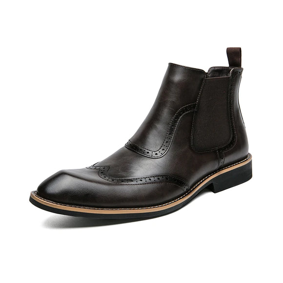 Chelsea Boots Short  Medium Cut Ankle Vintage Men's Winter Leather  Retro Shoes MartLion brown 43 