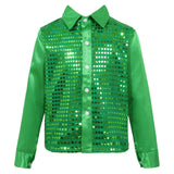 Kids Boys Shiny Sequin Long Sleeve Shirt Choir Jazz Dance Child Stage Performance Dance Top Rave Outfit MartLion Green 160 