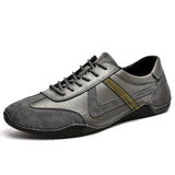 Genuine Leather Men's Sneakers Casual Shoes Lace Up Running Cow Zapatillas Hombre Designer Loafers Mart Lion gray 6.5 
