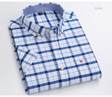 Men's Summer Casual Short Sleeve 100% Cotton Thin Oxford Shirt Single Patch Pocket Standard-fit Button-down Plaid Striped Mart Lion   