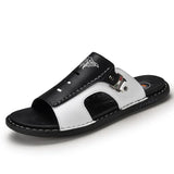 Summer Genuine Leather Slippers for Men's Summer Slides Sandals Beach Outsides Shoes Hombre MartLion black 2682 47 length 28.5cm 