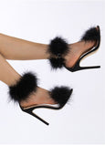 Liyke Summer Faux Fur Ankle Strap Sandals Women Open Toe Fluffy Feather High Heels Party Dress Shoes De Mujer Mart Lion   