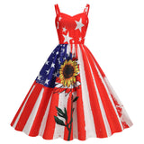 Independence Day Vintage Dresses Sleeveless Women American Flag Printed Slip Dress Casual MartLion 9676 XL 