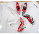 12cm High Heel Colorful Pumps Women's Shoes Pointed Toe Red Heels Patent Leather Female Mart Lion   
