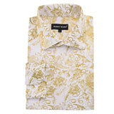 Luxury Designer Men's Shirts Long Sleeve Silk Gold White Embroidered Flower Slim Fit Tops Regular Casual Bloues Barry Wang MartLion   