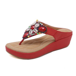 Women Slippers Thong Flip Flop Summer Beach Wedge Shoes Bohemia Ethnic Rhinestone Crystal Mules Slide Sandals MartLion   