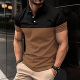 Men's casual short-sleeved  shirt  lapel button down shirt men's breathable T-shirt double color top MartLion X4 XXL 