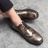 Golden Brogue Shoes Men's Dress Soft Split Leather Lace Up Oxfords Flat Work Footwear Mart Lion   