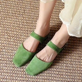 Summer Women Shoes Sheepskin Shoes for Simple Bow Slippers Low Heels Square Toe Mules Handmade MartLion   