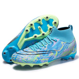 Men's Football Boots High Top Studded Ag Tf Non Slip Turf Soccer Shoes Breathable Sports Trainers Mart Lion Blue cd Eur 30 
