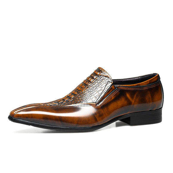  Spring Autumn Men's Genuine Leather Pointed Toe Slip-On Black Brown Office Wedding For Flats Shoes MartLion - Mart Lion