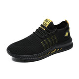 Sneakers Lightweight Men's Casual Shoes Breathable Footwear Lace Up Walking Athletic Shoes Black MartLion Black-Yellow 36 