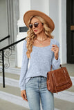 Autumn Winter Women's Solid U-Neck Casual Pit Square Neck Elegant Loose Versatile Long Sleeve T-shirt Top MartLion   