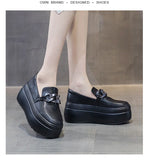 8CM Genuine Leather Walking Height Increasing Loafers Ladies Casual Platform Wedge Women Slip on Shoes MartLion   