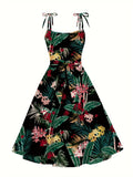 Summer women's plant printed dresses with woven frock MartLion green 1XL 