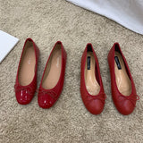 Retro Ultra-soft Women Shoes Spring Bow Red Flat Sole Single Shoe Leisure Leather Ballet MartLion   