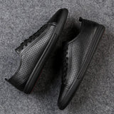 Men's Leather Shoes Hollow Out Sneakers Casual Footwear Lace Up Mart Lion black hollow out 37 