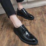Luxury White Oxford Shoes Thick Sole Pointed Toe Designer Lace Up Brogue Men's Casual Wedding MartLion   